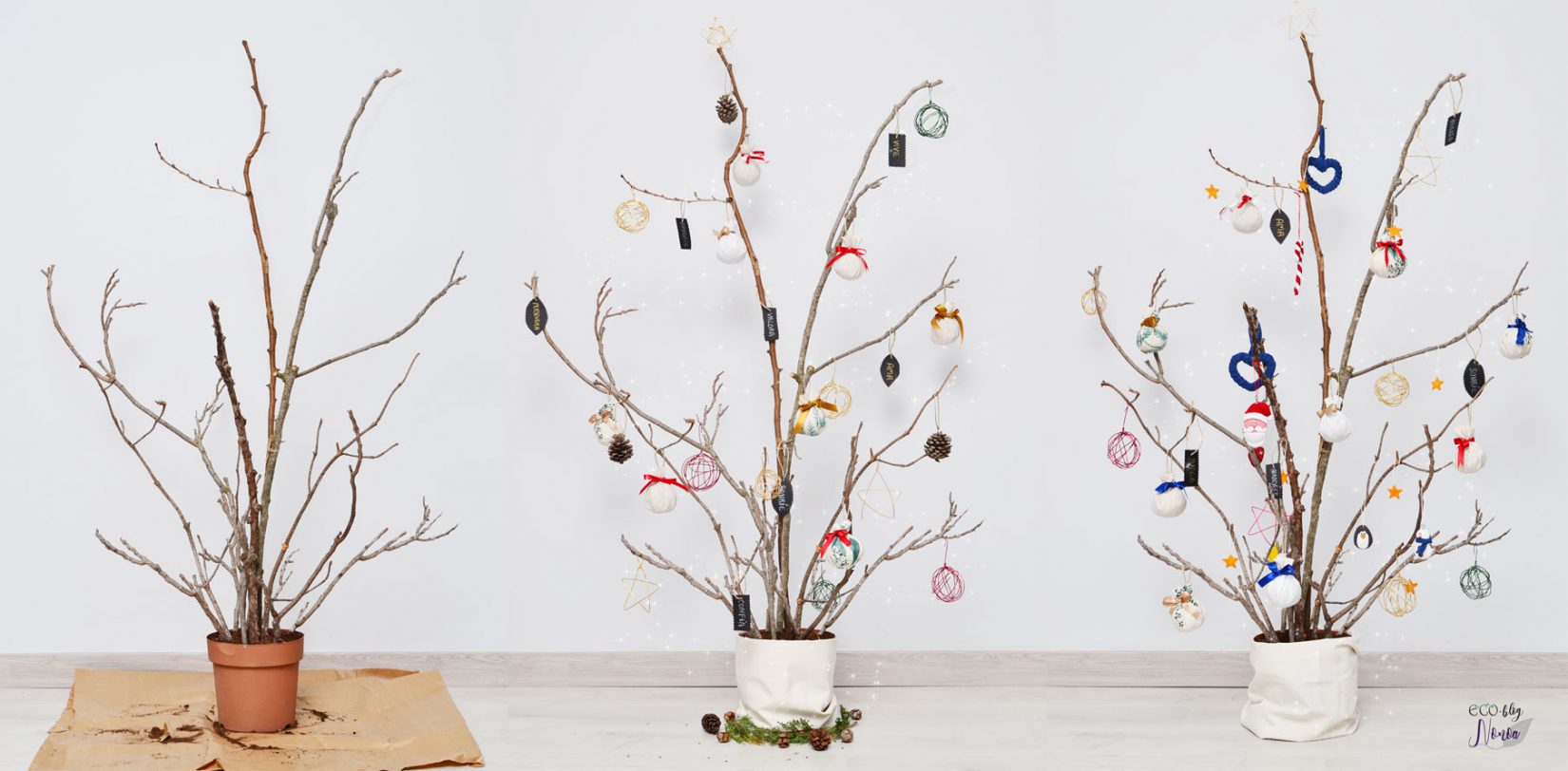 Árbol de navidad natura hecho con ramas y con adornos hechos a mano -  Ecoblog Nonoa - Ecoblog Nonoa